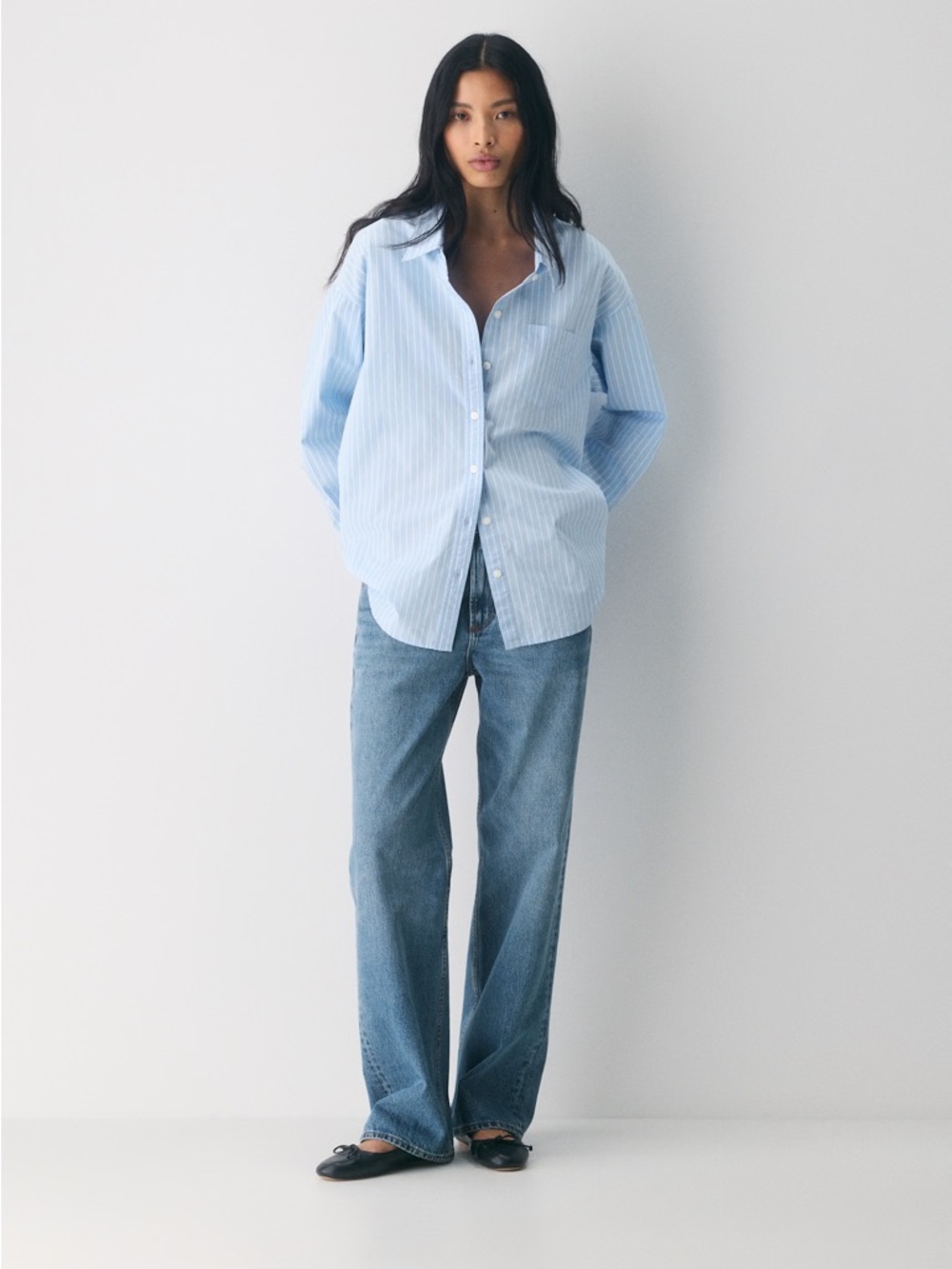 Aritzia Light Blue Pinstripe Button-Down Shirt